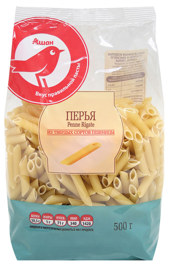 Макаронные изделия АШАН Красная птица перья, 500 г