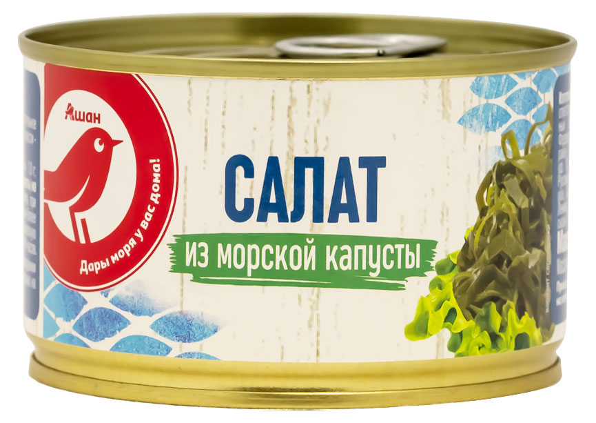 Салат из морской капусты АШАН Красная птица Дальневосточный шинкованный, 220 г