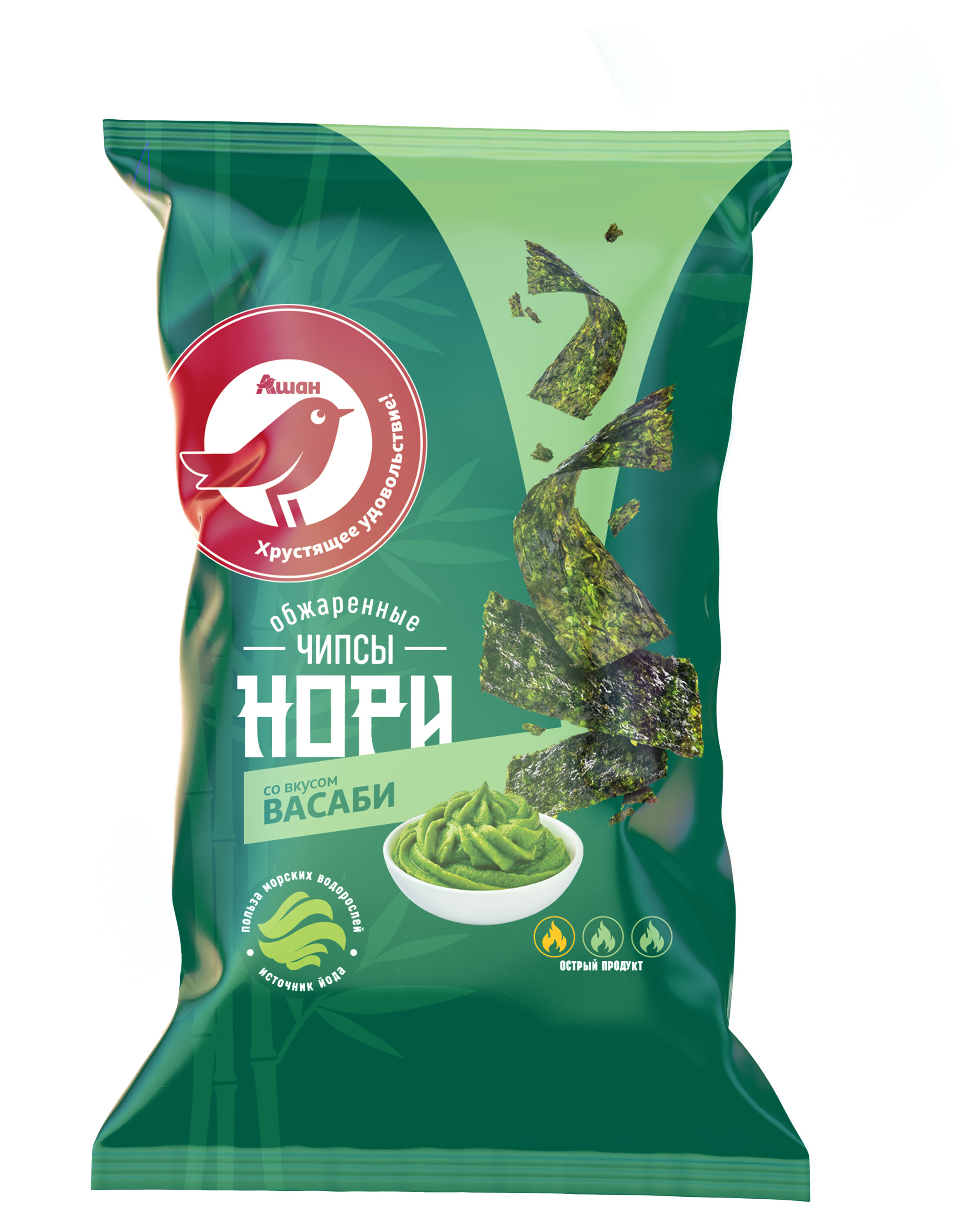 Чипсы Нори АШАН Красная птица с васаби обжаренные, 5 г