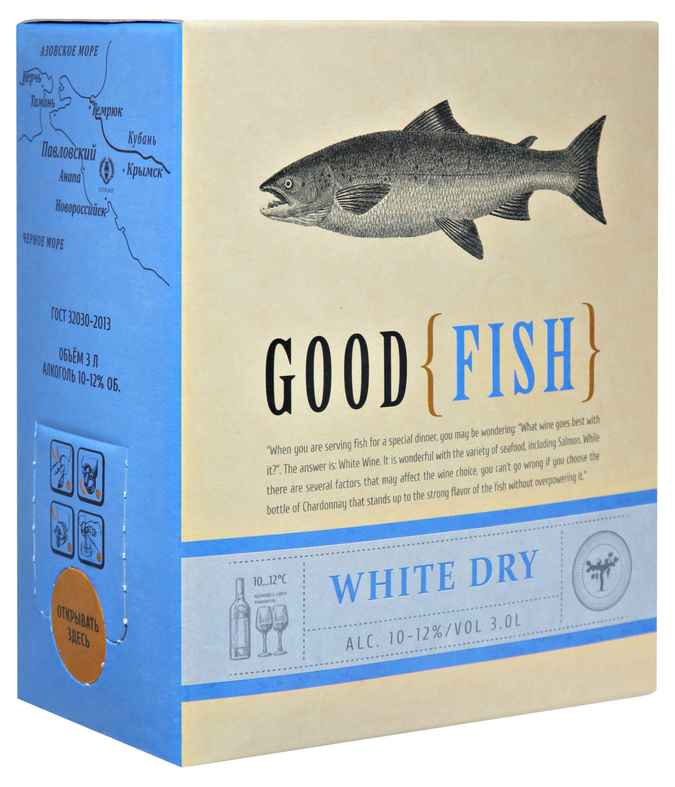 Вино «Гастрономические вина» Good Fish белое сухое Россия, 3 л