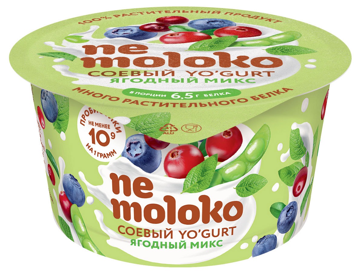 Соевый йогурт Nemoloko ягодный микс для детей старше 3х лет без глютена 5%, 130 г