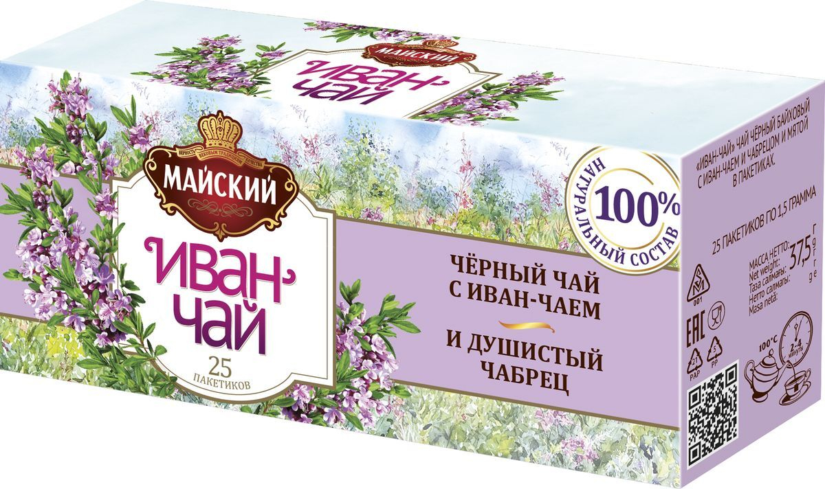 Чай черный «Майский» Иван-чай с чабрецом в пакетиках, 25х1,4 г