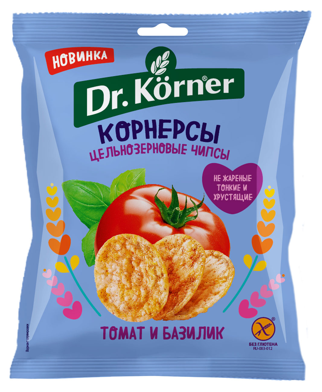 Чипсы Dr.Korner Корнерсы кукурузно-рисовые с томатом и базиликом, 50 г