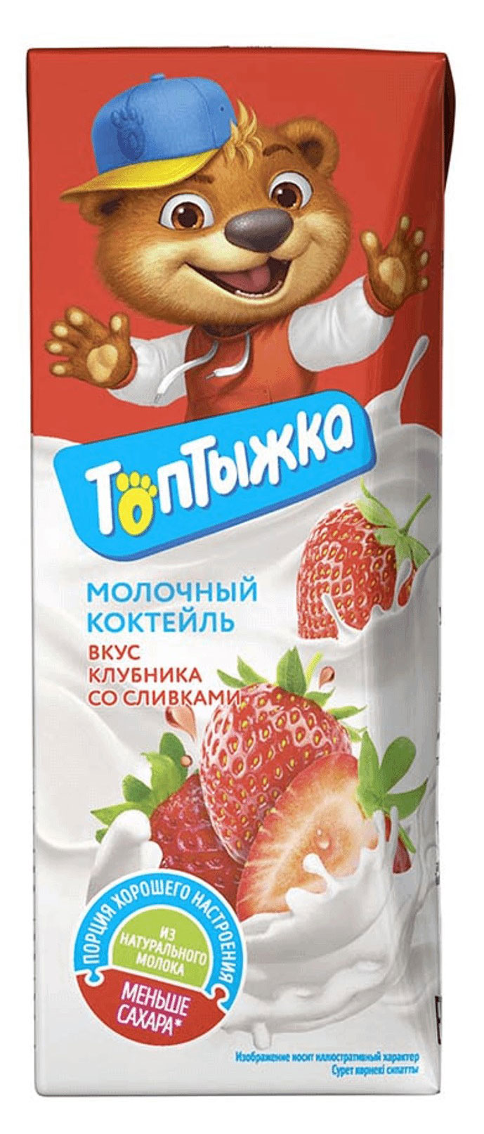 Коктейль молочный «Топтыжка» клубника со сливками стерилизованный 3,2% БЗМЖ, 200 мл