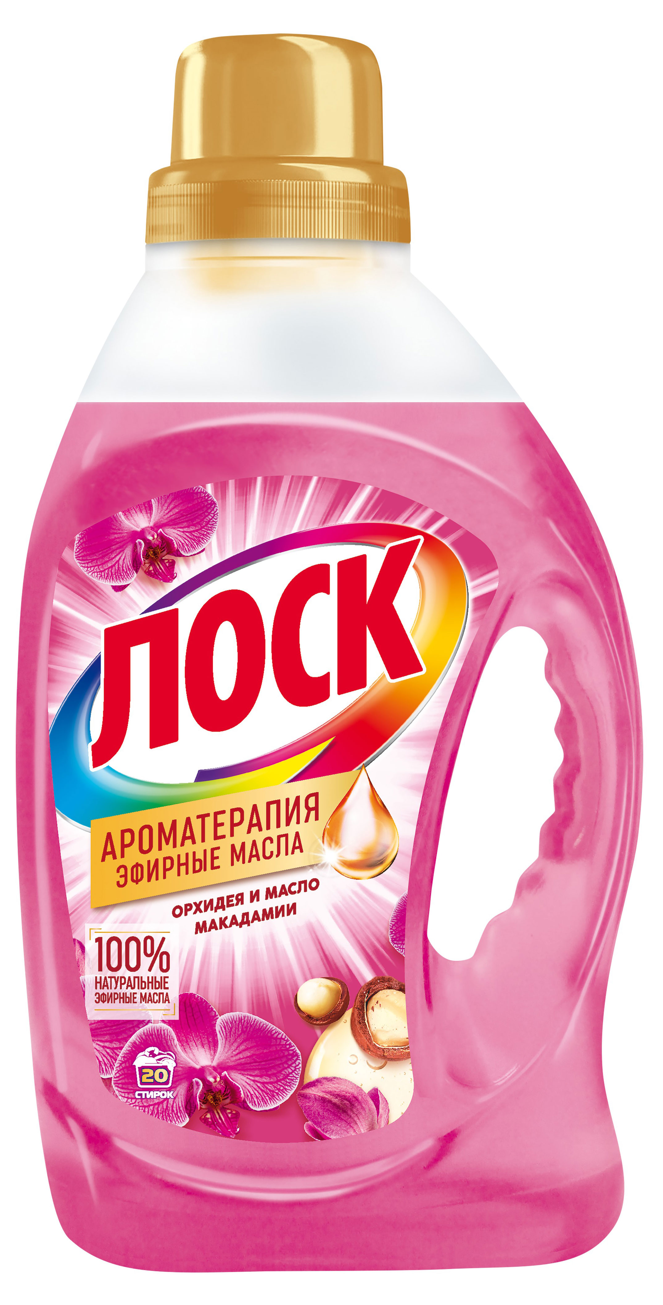 Гель для стирки «Лоск» Ароматерапия Орхидея и Масло Макадамии для цветного и белого белья, 1,46 л (20 стирок)