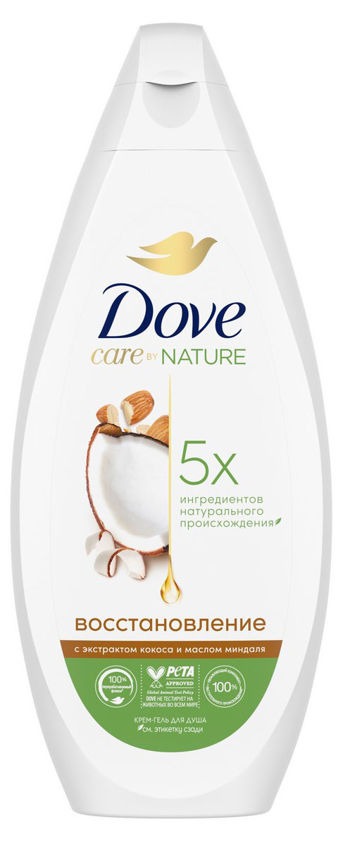 Крем-гель для душа женский «Дав» Кокос и миндаль восстанавливающий увлажняющий, 250 мл