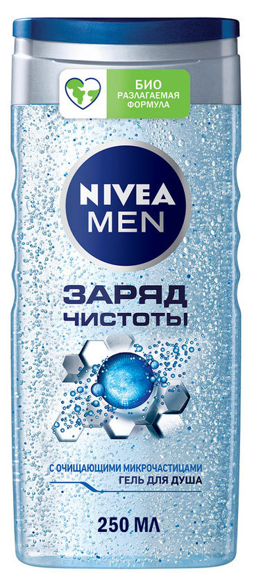 Гель для душа мужской NIVEA MEN Заряд чистоты 2в1 для тела и волос, 250 мл
