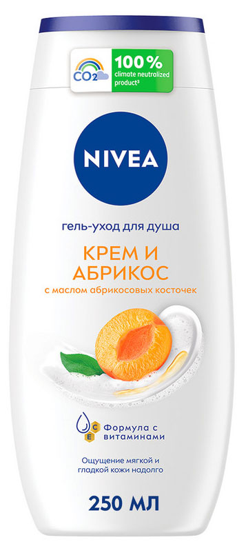 Гель-уход для душа NIVEA Крем и Абрикос увлажняющий с маслом абрикосовых косточек и фруктовым ароматом, 250 мл