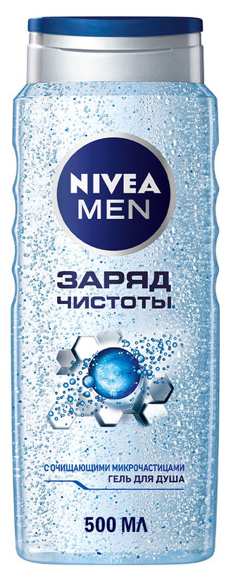 Гель для душа мужской NIVEA MEN Заряд чистоты 2в1 для тела и волос, 500 мл