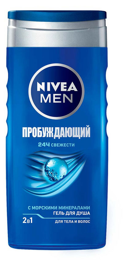 Гель для душа мужской NIVEA MEN 2в1 Пробуждающий для тела и волос с морскими минералами, 250 мл