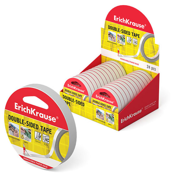 Лента двусторонняя клейкая ErichKrause, 12 мм х 10 м