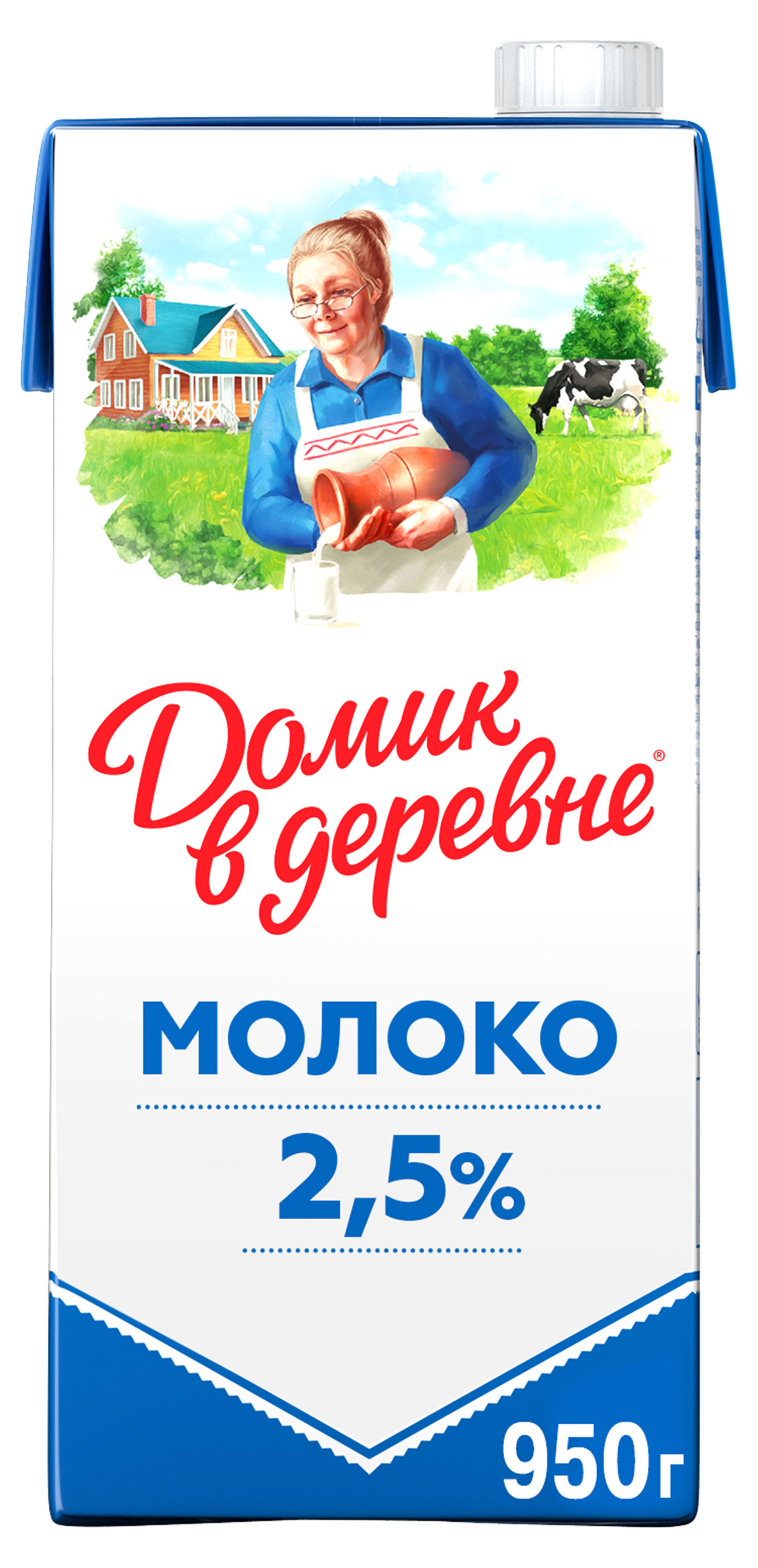 Молоко питьевое «Домик в деревне» ультрапастеризованное 2,5% БЗМЖ, 950 мл