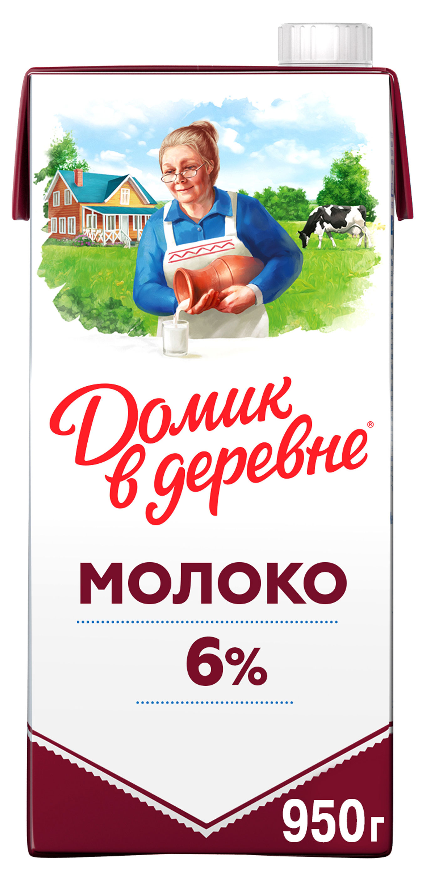 Молоко питьевое «Домик в деревне» ультрапастеризованное 6% БЗМЖ, 950 мл