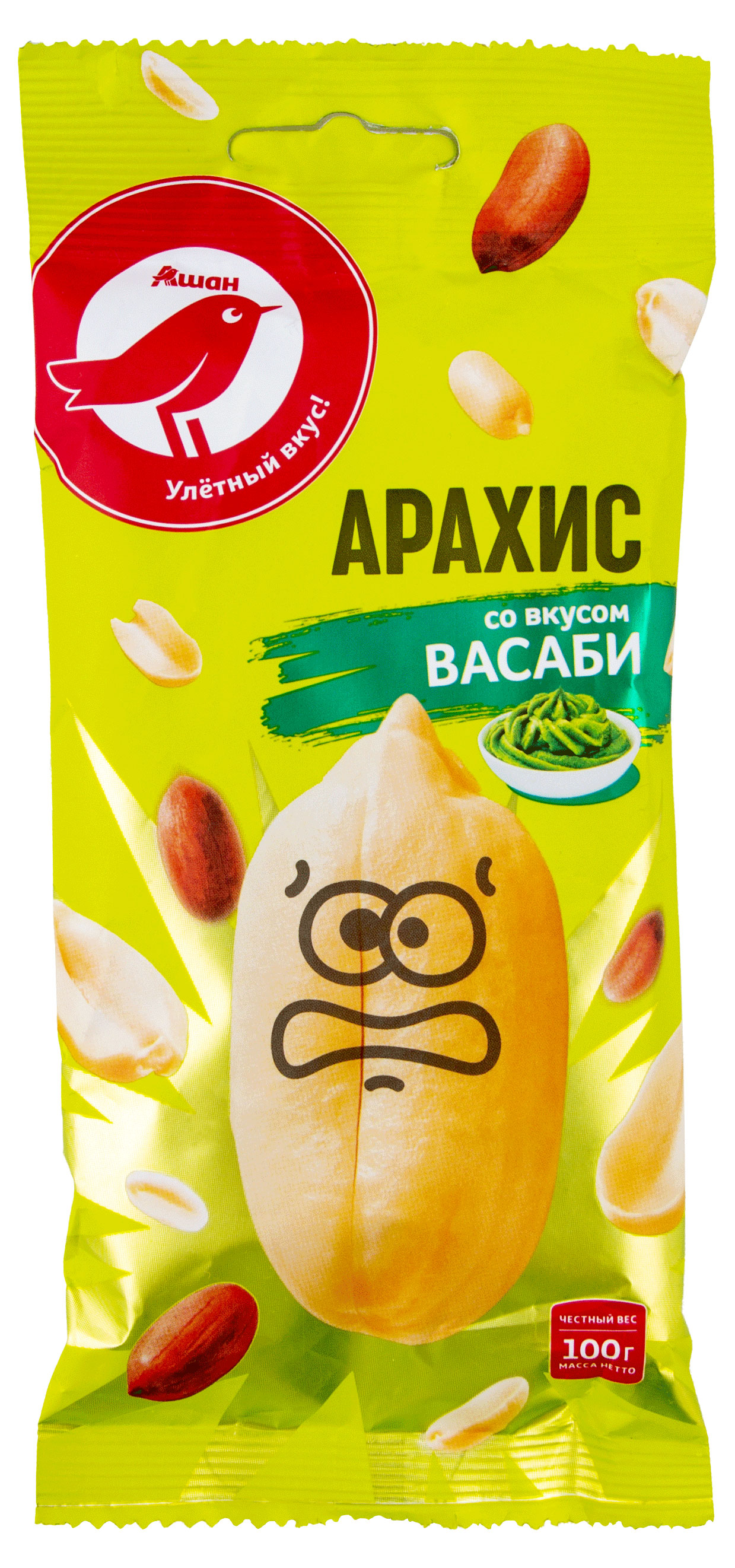 Арахис АШАН Красная птица со вкусом васаби, 100 г