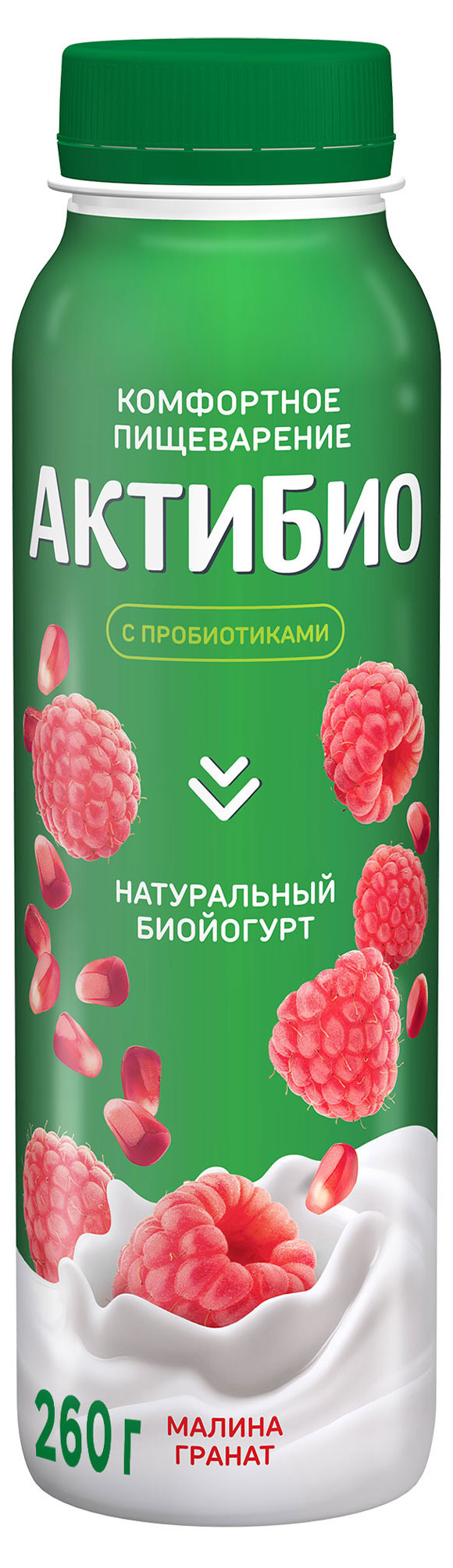 Йогурт питьевой «АктиБио» с малиной и гранатом 1,5% БЗМЖ 260 г