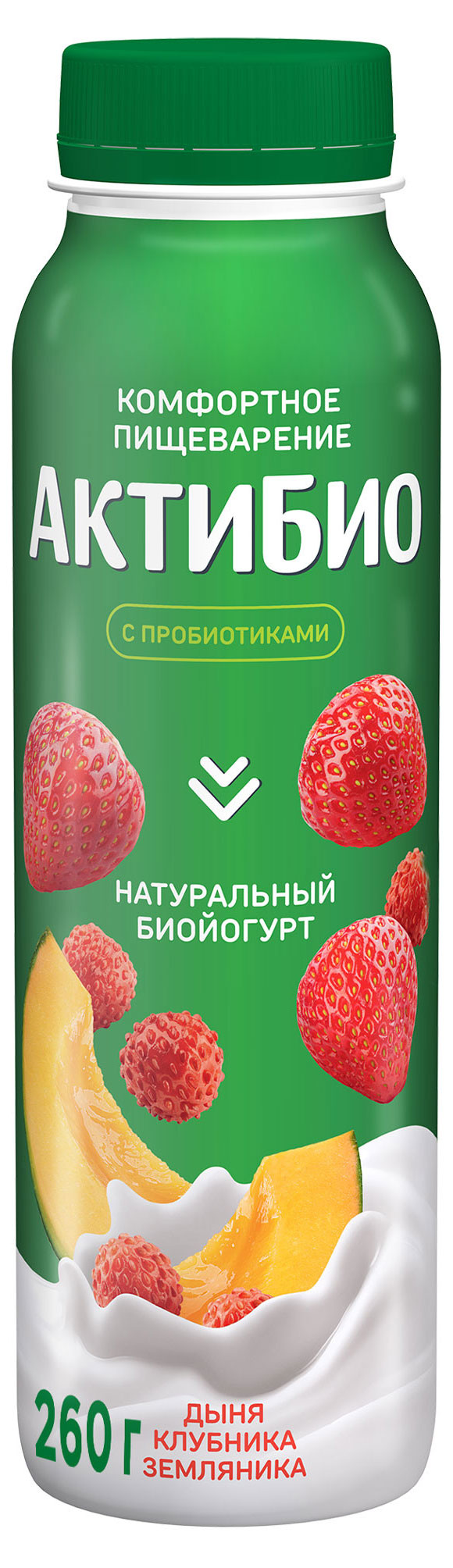 Йогурт питьевой «АктиБио» с дыней, клубникой и земляникой 1,5% БЗМЖ 260 г