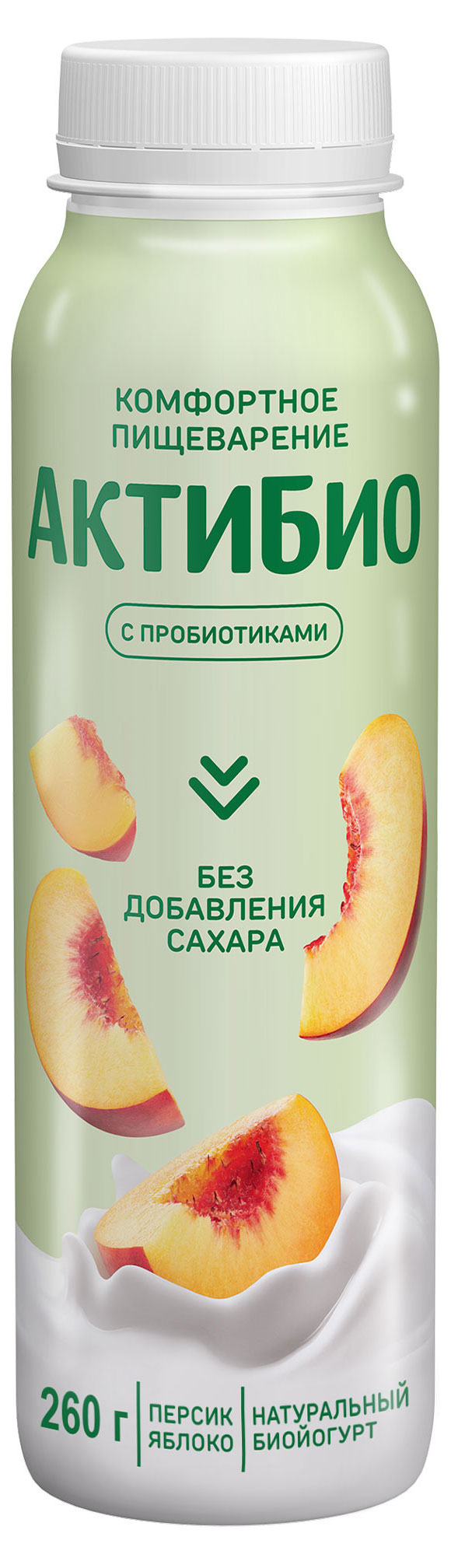 Йогурт питьевой «АктиБио» с яблоком и персиком без сахара 1,5% БЗМЖ 260 г
