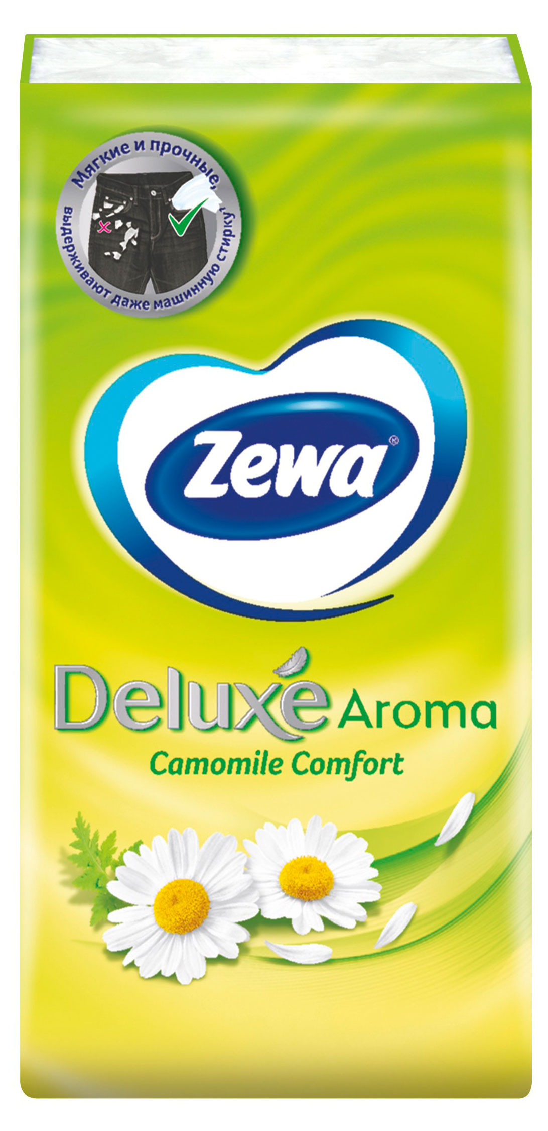 Платочки бумажные носовые Zewa Deluxe Ромашка, 3 слоя, 1 шт