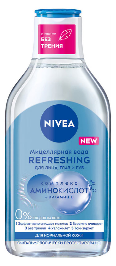 Мицеллярная вода для лица глаз и губ NIVEA REFRESHING для нормальной кожи, 400 мл