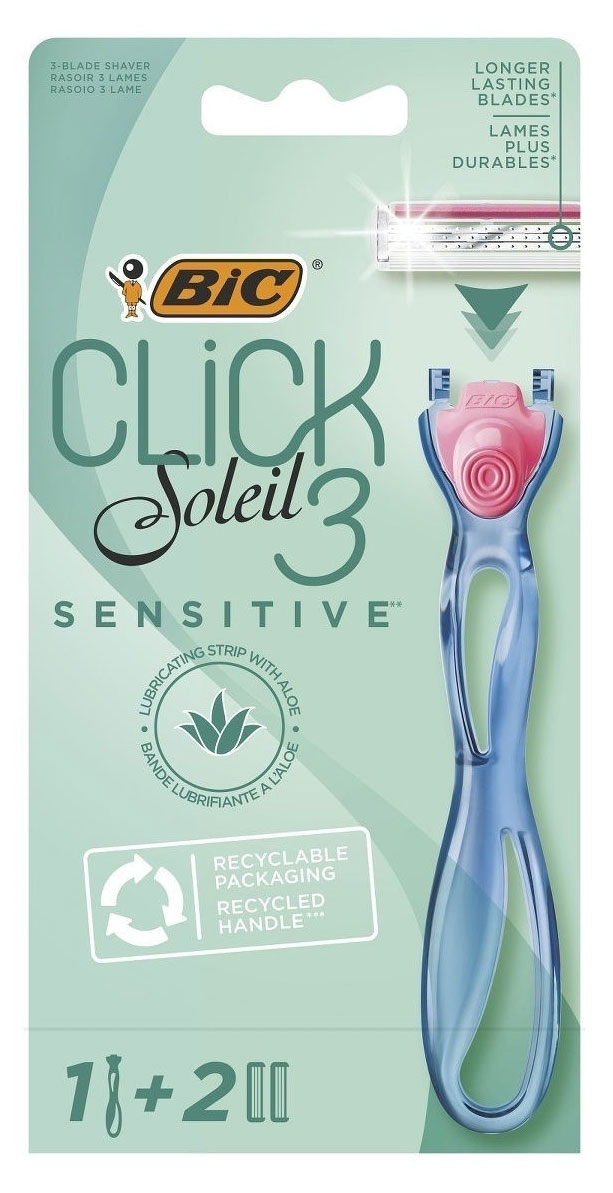 Бритва женская BIC Click 3 Soleil Sensitive, 1 ручка и 2 сменные кассеты