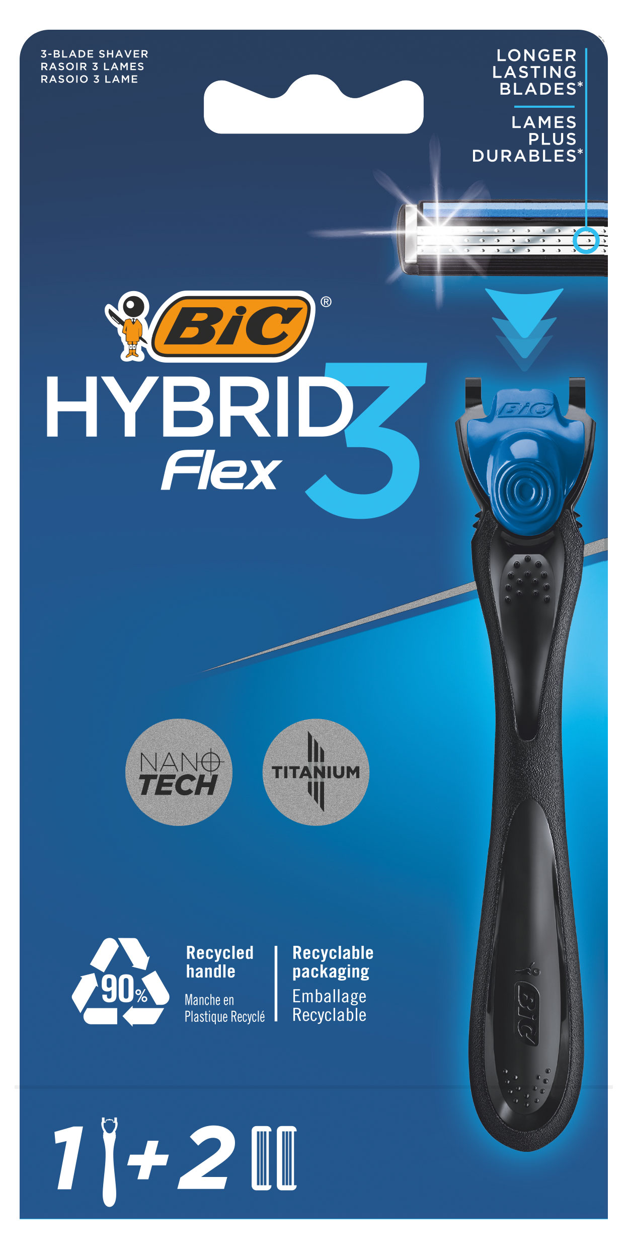 Бритва мужская BIC Flex 3 Hybrid, 1 ручка и 2 сменные кассеты