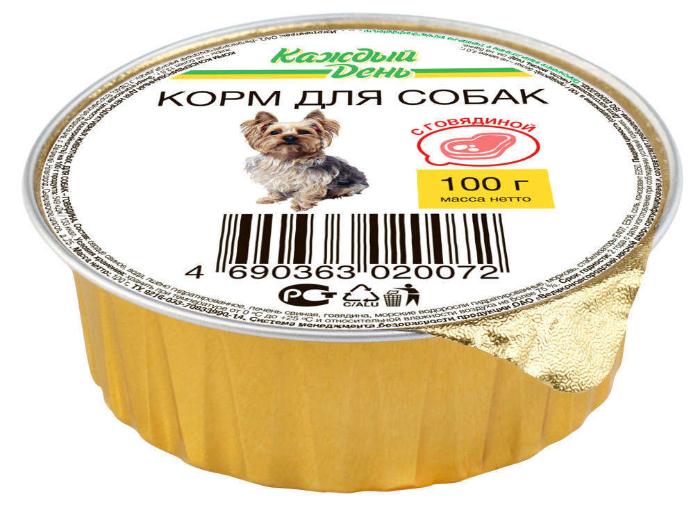 Корм для собак «Каждый День» с говядиной, 100 г