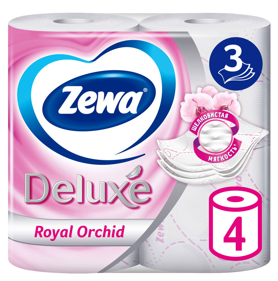 Бумага туалетная Zewa Deluxe Орхидея, 3 слоя, 4 рулона