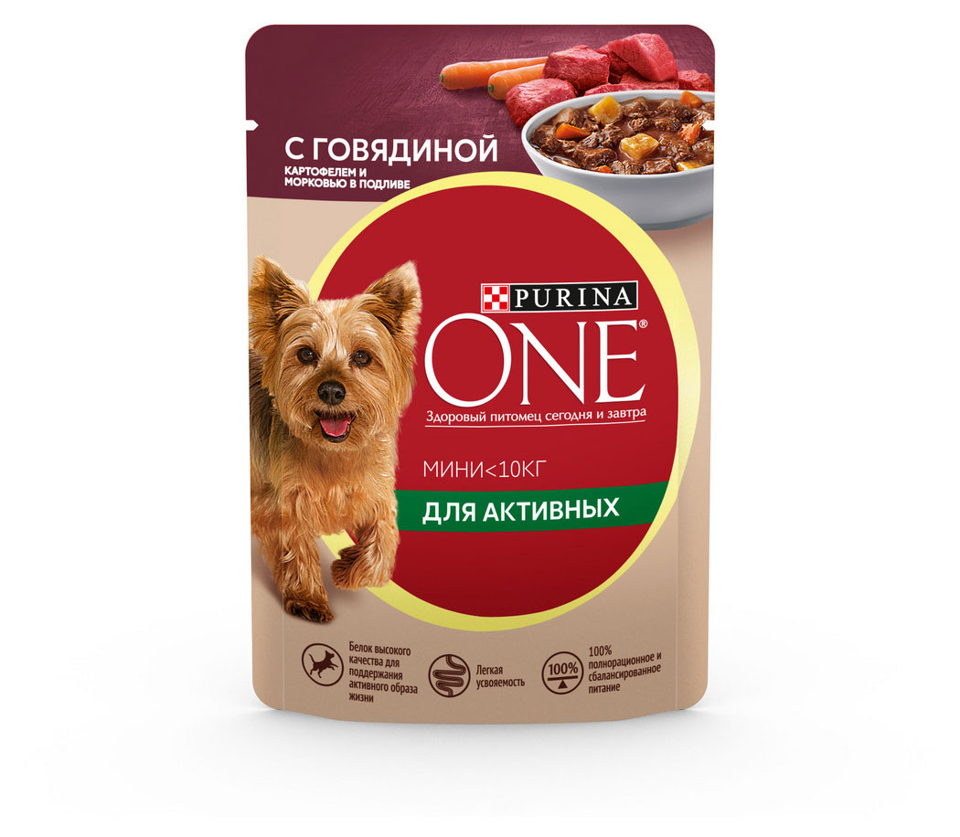 Влажный корм для собак Purina ONE с говядиной, картофелем и морковью в подливе, 85 г