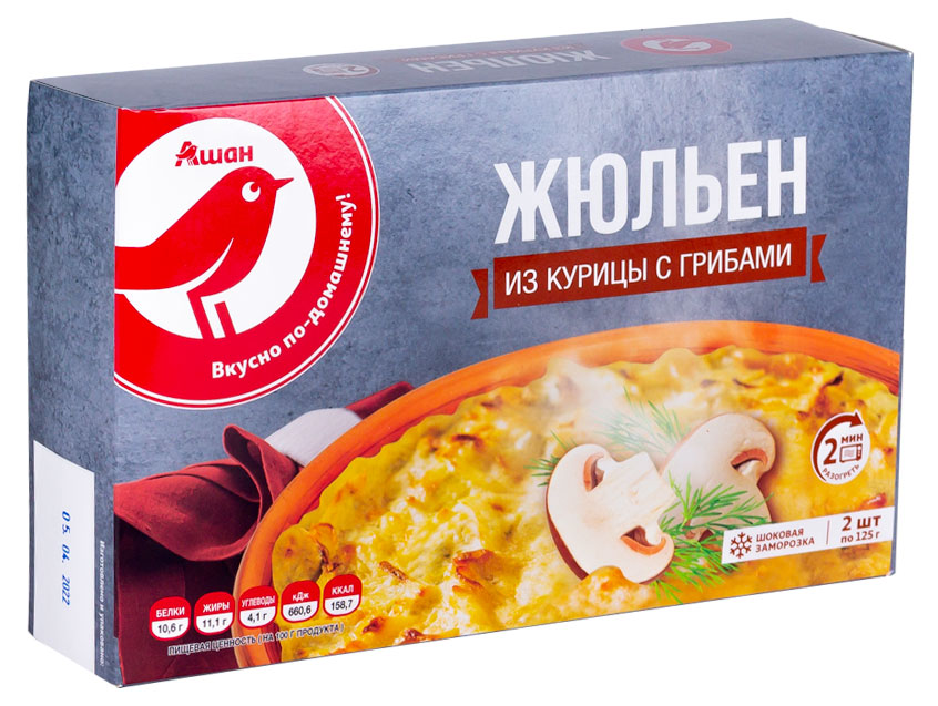 Жюльен АШАН Красная птица Курица с грибами замороженный 2 шт, 250 г
