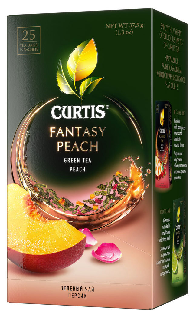 Чай зеленый Curtis  Fantasy Peach c ароматом персика лемонграссом и лепестками розы, 25 пакетиков