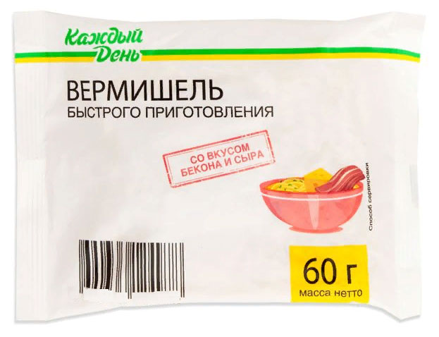 Вермишель быстрого приготовления «Каждый день» со вкусом бекона и сыра, 60 г