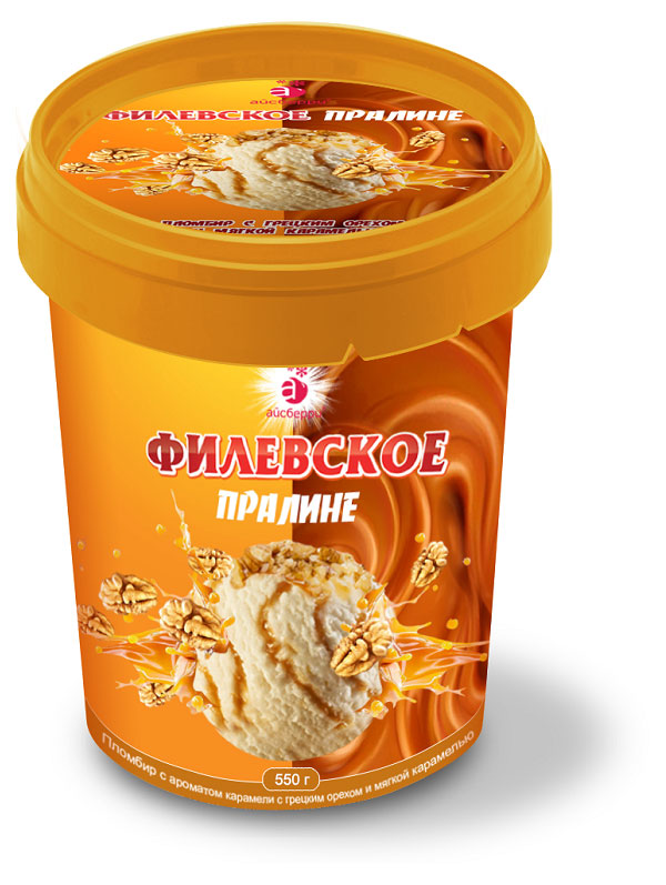 Мороженое «Филевское» пломбир с грецким орехом и мягкой соленой карамелью БЗМЖ, 550 г