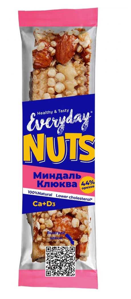 Батончик ореховый Everyday nuts Миндаль-Клюква, 40 г