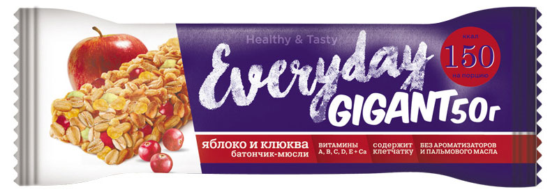 Батончик-мюсли Everyday Gigant яблоко клюква, 50 г