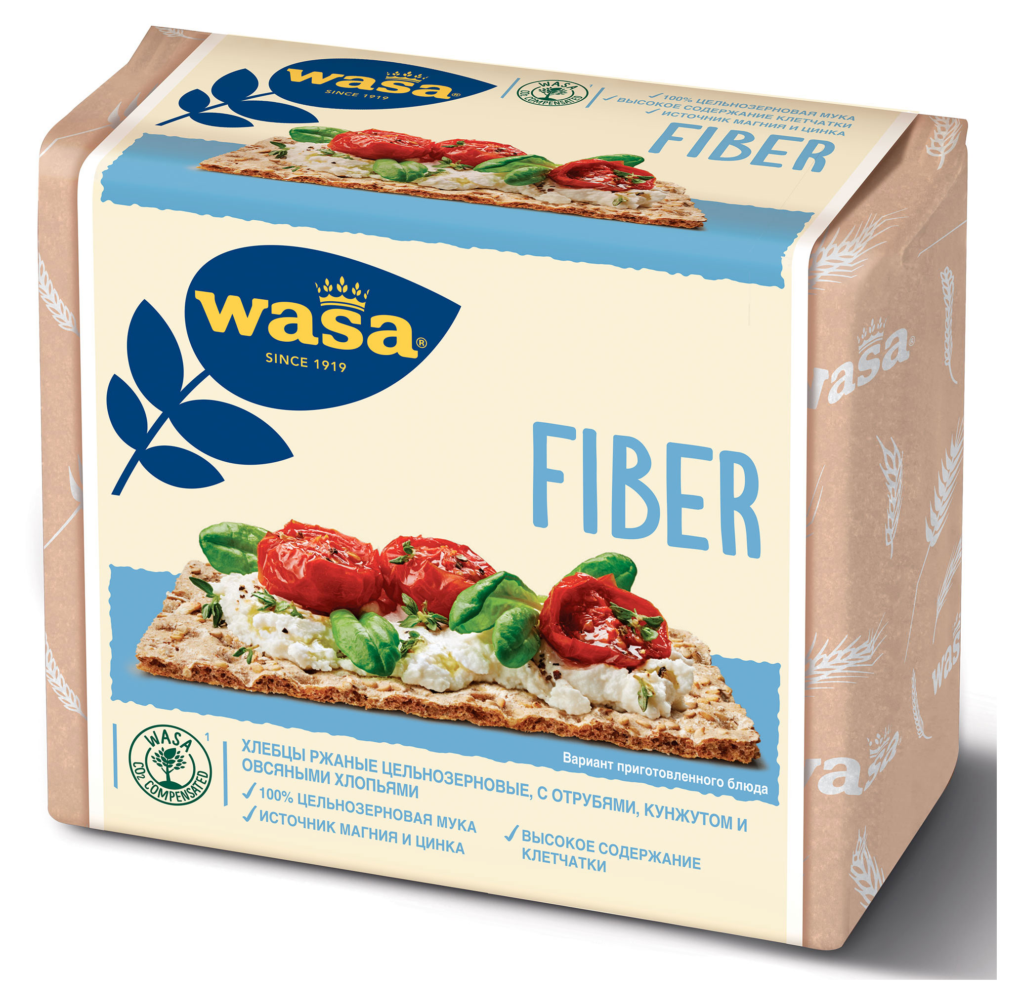 Хлебцы ржаные Wasa Fiber цельнозерновые с пшеничными отрубями кунжутом и овсяными хлопьями, 230 г