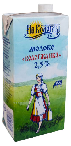 Молоко питьевое «Вологжанка» ультрапастеризованное 2,5% БЗМЖ, 1 л