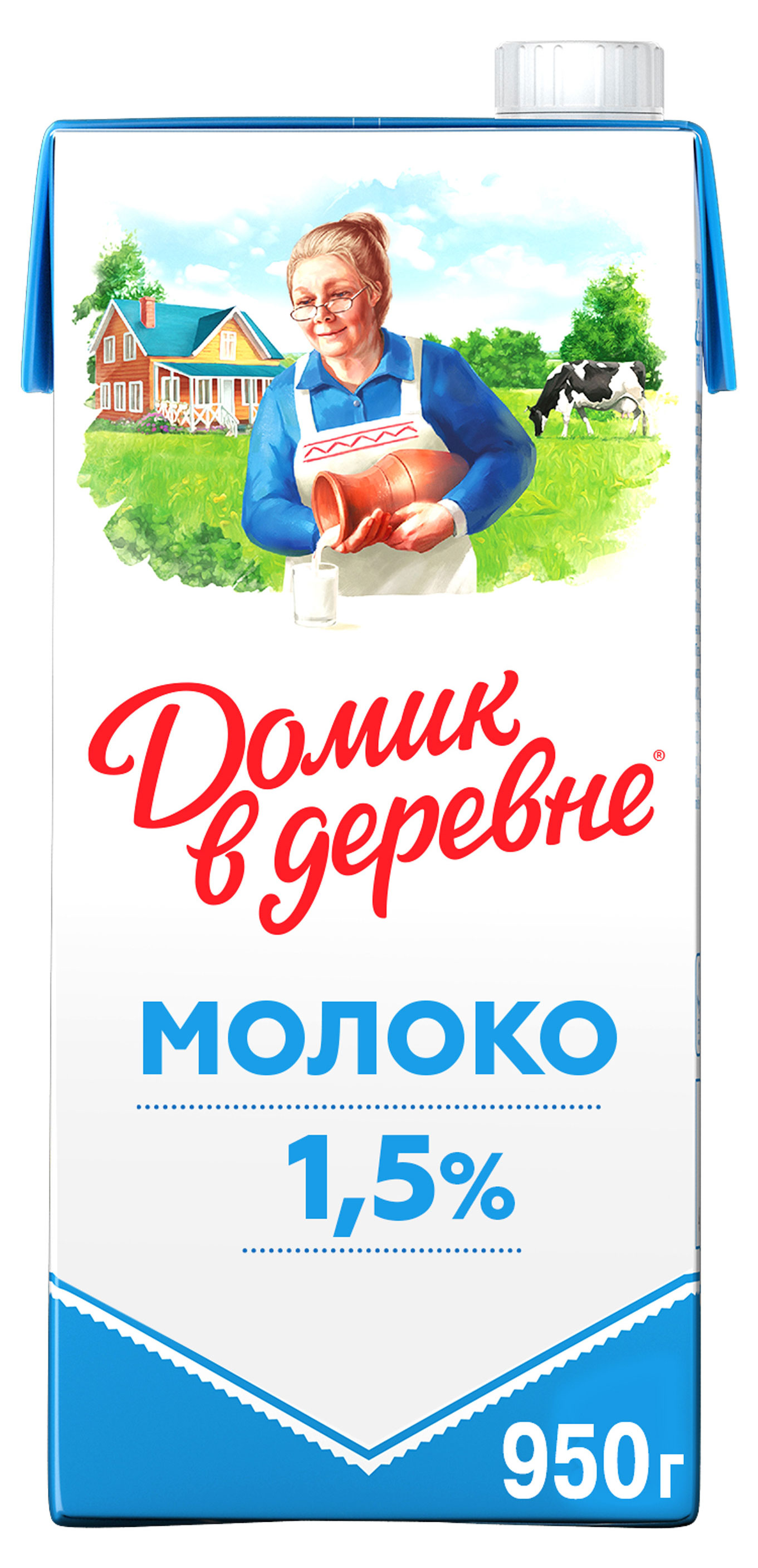 Молоко питьевое «Домик в деревне» ультрапастеризованное 1,5% БЗМЖ, 950 мл