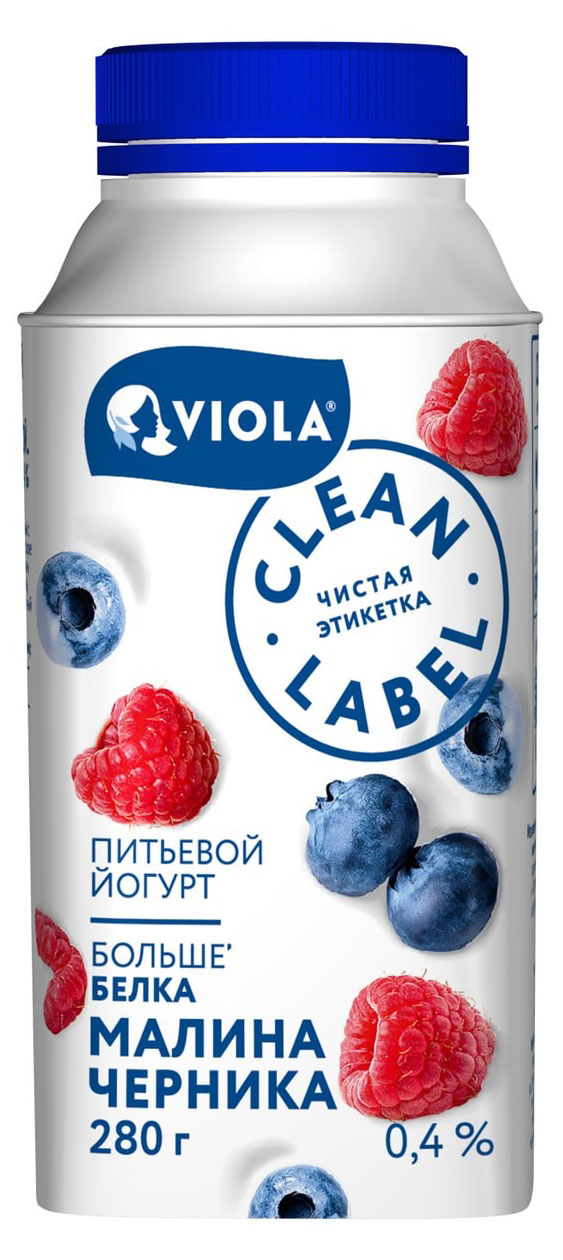 Йогурт питьевой Viola Clean Label Малина и черника 0,8% БЗМЖ, 260 г