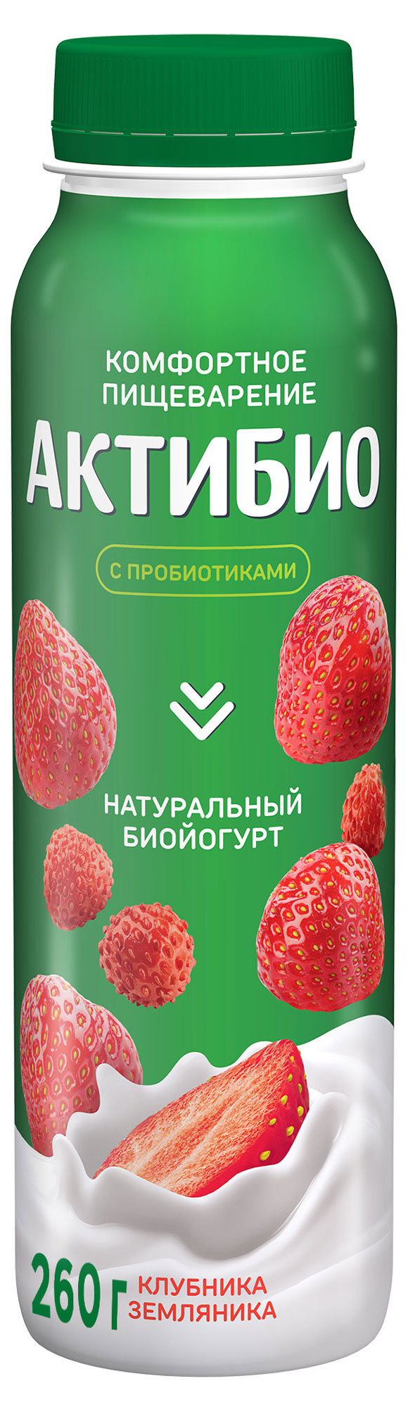 Йогурт питьевой «АктиБио» с клубникой и земляникой 1,5% БЗМЖ 260 г