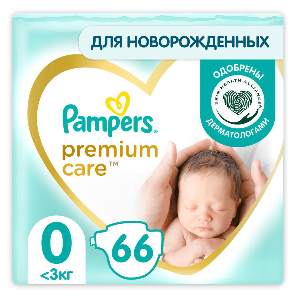 Подгузники Pampers Premium 0 размер, 66 шт