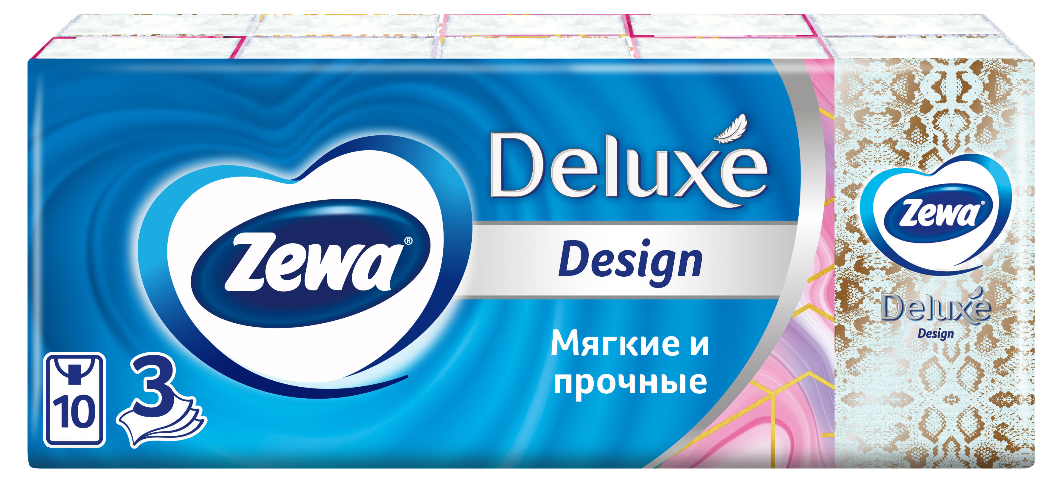 Платочки бумажные носовые Zewa Deluxe Design 3 слоя, 10 х 10 шт