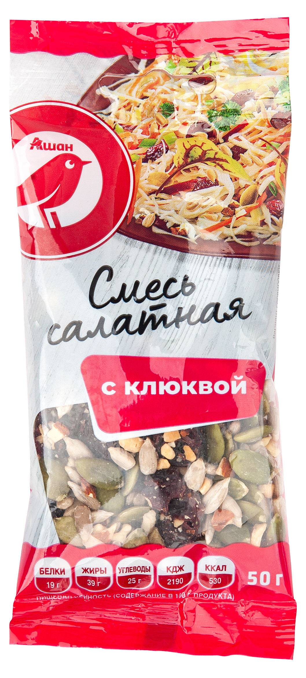 Смесь салатная АШАН Красная птица с клюквой, 50 г