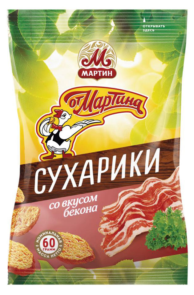 Сухарики пшенично-кукурузные «От Мартина» со вкусом бекон, 60 г