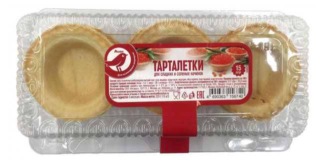 Тарталетки песочные АШАН Красная птица для сладких и соленых начинок 15 шт, 220 г
