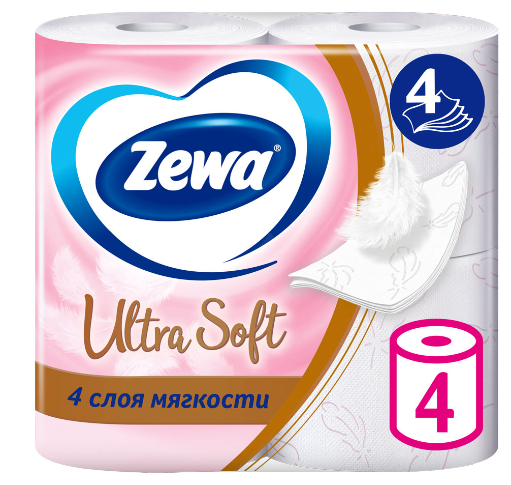 Бумага туалетная Zewa Ultra Soft, 4 слоя, 4 рулона