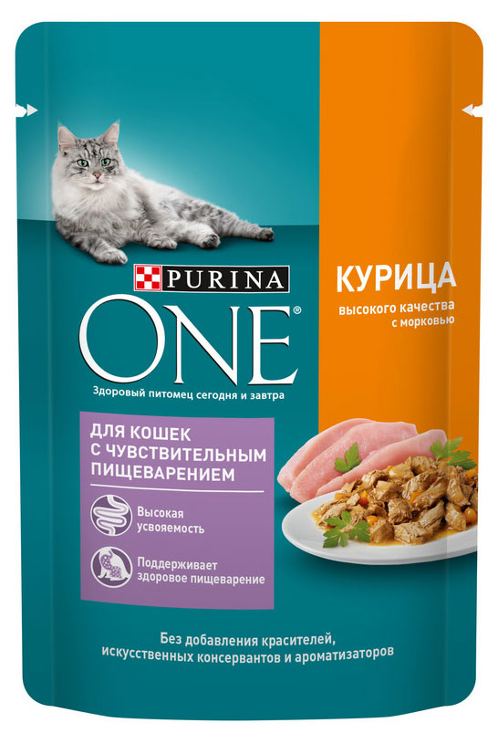 Влажный корм для кошек Purina ONE с курицей и морковью в соусе, 75 г