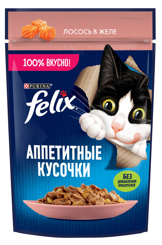 Корм влажный для кошек Felix с лососем в желе, 75 г