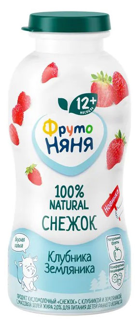 Продукт кисломолочный «ФрутоНяня» Снежок с клубникой и земляникой 2% с 12 мес., 200 г