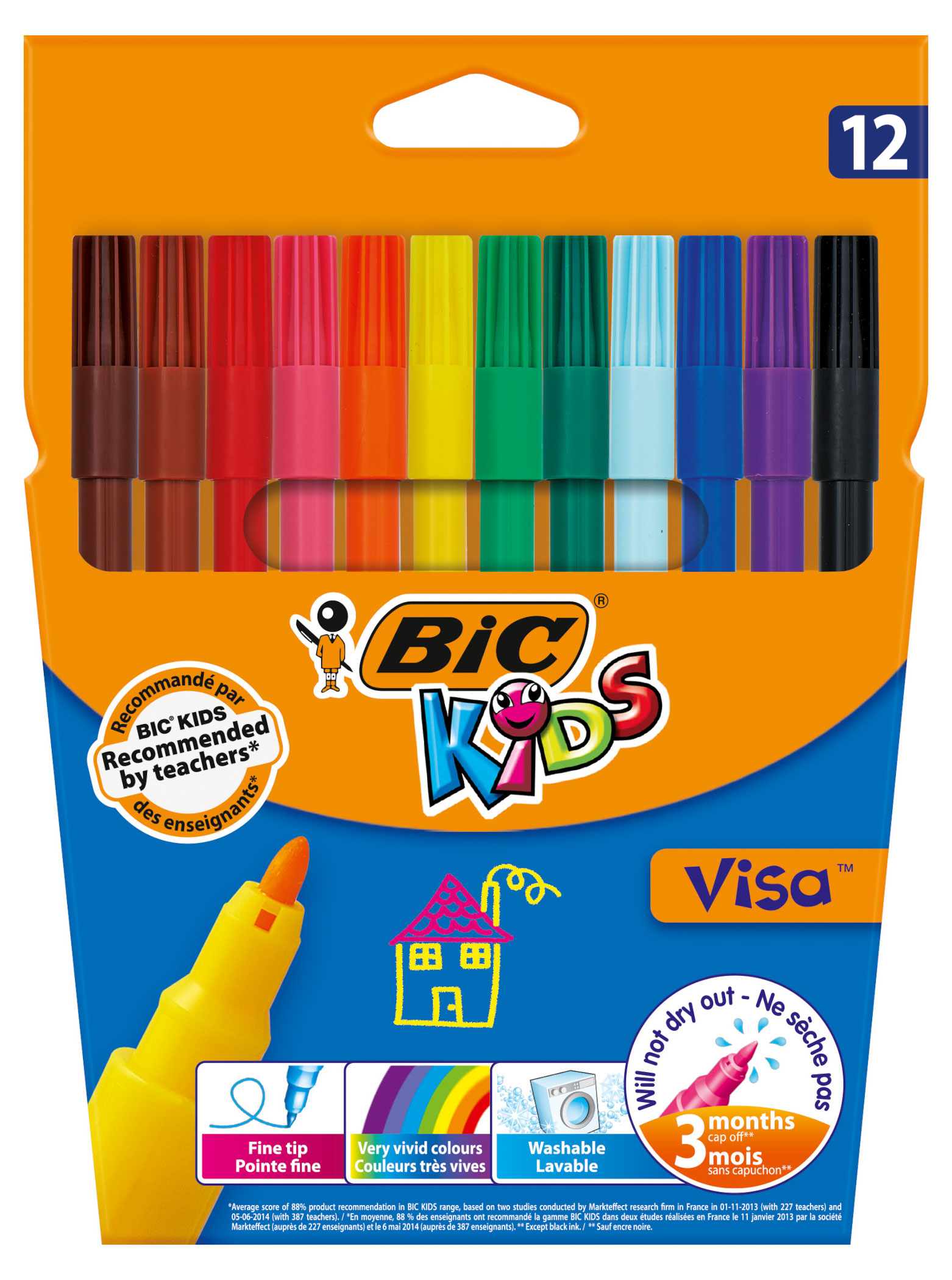 Фломастеры цветные BIC Kids Visa, 12 шт