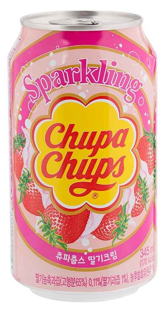Напиток газированный Chupa Chups клубника со сливками безалкогольный Корея, 345 мл